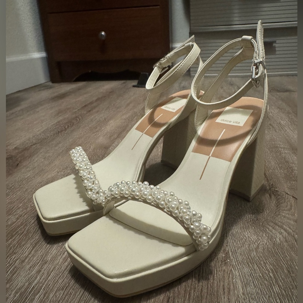 Dolce Vita Cream Pearl Strap Heels